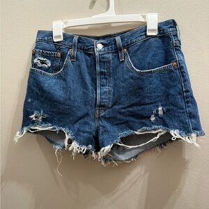 Levi's Blue Jean Shorts Distressed High-Waisted